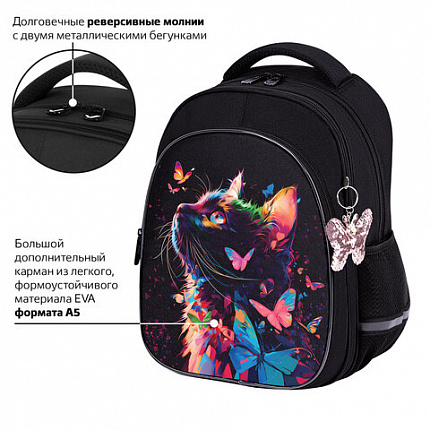Рюкзак BRAUBERG OPTIMA, 2 отделения, с брелоком, "Ловец бабочек", СВЕТЯЩИЙСЯ, 36х27х18 см, 272097