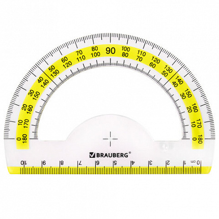 Набор чертежный малый BRAUBERG "FRESH ZONE" (линейка 15 см, 2 треугольника, транспортир), желтая шкала, 210762