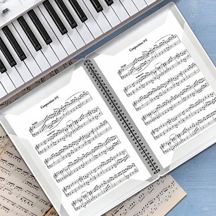 Папка тетрадь для нот А4, 20 вкладышей на 40 страниц, на гребне, пластик, БЕЛАЯ, BRAUBERG, 404644