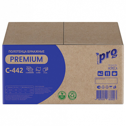 Полотенца бумажные 200 шт, PROtissue (H2) PREMIUM, 2-сл. белые, КОМПЛЕКТ 21 пач, 24х21,5,Z-слож,С442