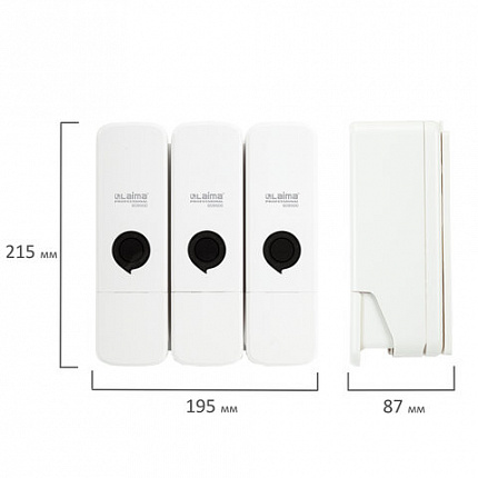 Дозатор тройной 3 х 0,3 л для жидкого мыла/шампуня/геля LAIMA PREMIUM, НАЛИВНОЙ, белый, 609500