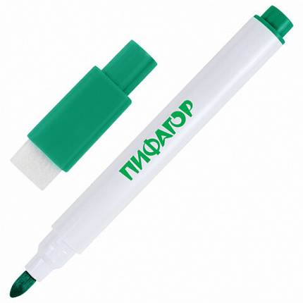 Маркеры стираемые 2 мм на магните со стирателем для белой доски НАБОР 12 ЦВЕТОВ, ПИФАГОР, 152564