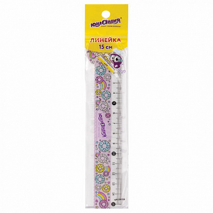 Линейка пластик 15 см ЮНЛАНДИЯ "СЛАДКИЕ ИСТОРИИ", фигурная, цветная печать, с волнистым краем, 210728