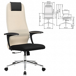 Кресло офисное BRABIX PREMIUM "Ultimate EX-801" хром, плотная двойная сетка Х2, черное/бежевое, 532919