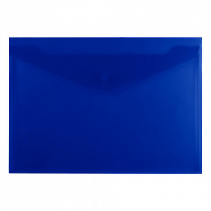 Папка-конверт с кнопкой прозрачная А4 BRAUBERG UNIVERSAL, до 100 листов, синяя, 0,15 мм, 273071