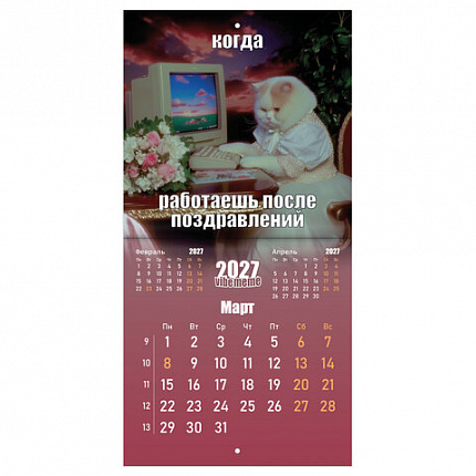 Календарь настенный перекидной 2027 г., BRAUBERG, 12 листов, 21,4х21,4 см, МИНИ, "Vibe meme", 118438