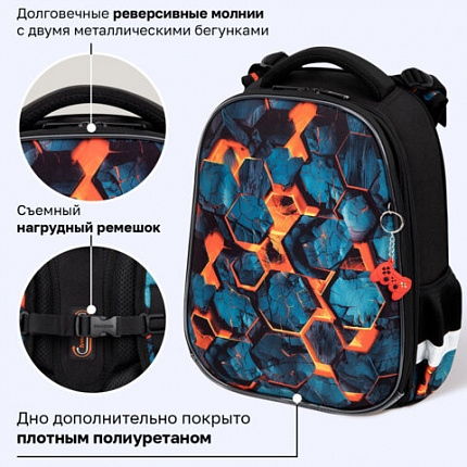 Ранец BRAUBERG ORIGINAL, 2 отделения, с брелоком, "Огненный всплеск", 38х29х16 см, 274405
