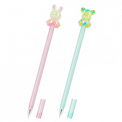 Ручка с акриловым топпером шариковая FUNSTER (ФАНСТЕР) "BEAR&BUNNY", СИНЯЯ, ассорти, пишущий узел 0,7 мм, линия письма 0,35 мм, 144372