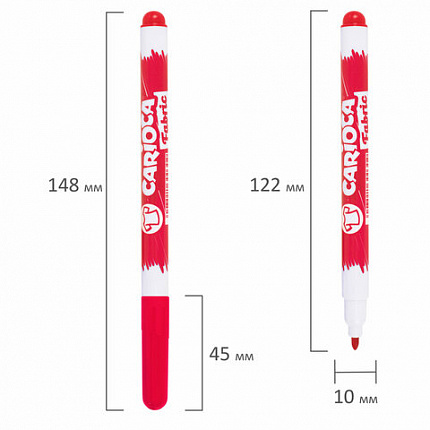 Маркеры для ткани CARIOCA (Италия) "Fabric", 10 цветов, круглый наконечник 2,6 мм, 42909