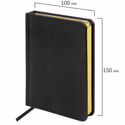 Ежедневник недатированный МАЛЫЙ ФОРМАТ А6 (100х150 мм) BRAUBERG "Iguana", кожзам, 160 л., черный, 125104