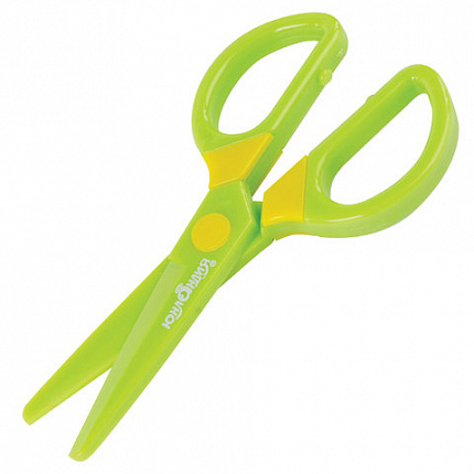 Ножницы ЮНЛАНДИЯ "МУЛЬТЯШКИ", 125 мм, с безопасными пластиковыми лезвиями, зеленые, 236983