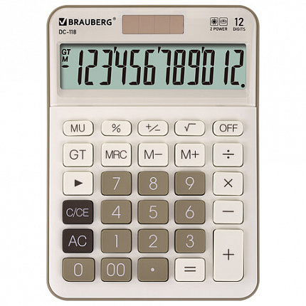 Калькулятор настольный BRAUBERG DC-118-BG (175х126 мм), 12 разрядов, двойное питание, бежевый, 272963