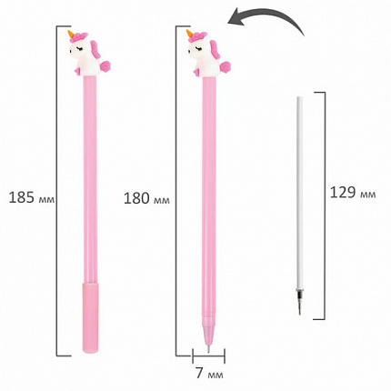 Ручка с топпером шариковая ЮНЛАНДИЯ "Единорог", корпус ассорти, СИНЯЯ, пишущий узел 0,7 мм, 143805