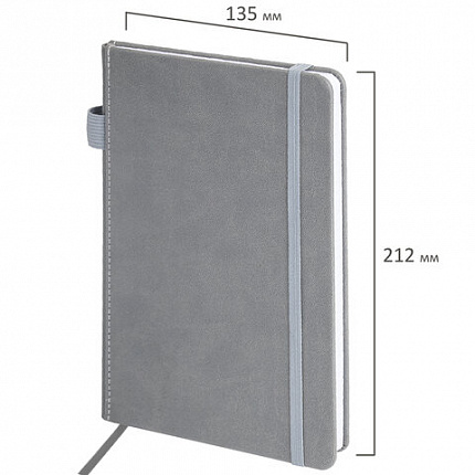 Блокнот А5 135x212мм BRAUBERG "Soft touch" под кожу, резинка, держатель, 80л клетка, серый, 117146