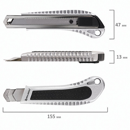Нож канцелярский 18 мм, КОМПЛЕКТ 2 штуки + 10 ЛЕЗВИЙ, BRAUBERG Metallic, металлический корпус, 273929