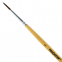 Кисть ПИФАГОР, ПОНИ, круглая, № 1, деревянная лакированная ручка, с колпачком, 200830