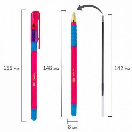 Ручка шариковая с грипом BRAUBERG "X-ONE NEON", СИНЯЯ, корпус ассорти, узел 0,5 мм, линия письма 0,35 мм, 143987