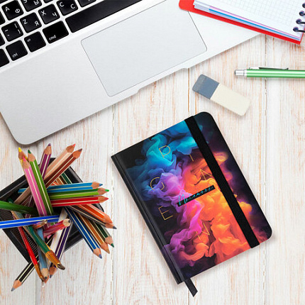 Блокнот с резинкой в клетку 96 л., МАЛЫЙ ФОРМАТ А6, 109х148 мм, твердая обложка, BRAUBERG, "Pigment", 116335