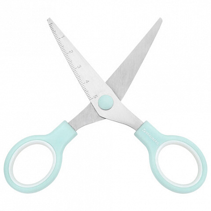 Ножницы BRAUBERG KIDS 130 мм, ручки мятные, закругленные лезвия с линейкой, 274062
