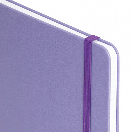 Блокнот А5 135x212мм BRAUBERG "Soft touch" под кожу, резинка, держатель, 80л клетка, сиреневый, 117150