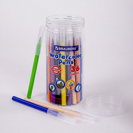 Фломастеры в тубе классические 36 цветов, вентилируемый колпачок, BRAUBERG "PREMIUM", 152200