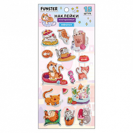 Наклейки зефирные "Котики", 18х9,5 см, ассорти 6 видов, FUNSTER (ФАНСТЕР), 666092