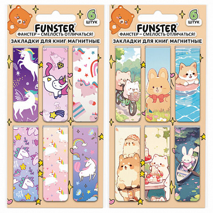 Закладки для книг МАГНИТНЫЕ, "GIRLS", набор 12 штук, 60x20 мм, FUNSTER, 116654