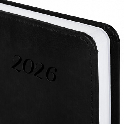 Ежедневник датированный 2026 А5 138x213 мм, BRAUBERG "Legend", под кожу, застежка, черный, 117070