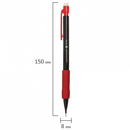 Карандаш механический 0,5 мм, STAFF "College" MP-422, ластик, резиновый грип, корпус черный, детали ассорти, 181422