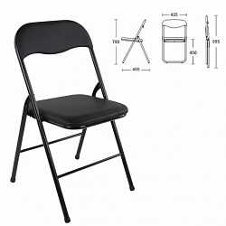 Стул складной BRABIX "Golf CF-007", черный каркас, кожзам черный, гофрокороб, 533024