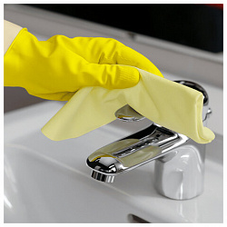 Перчатки VILEDA "Контракт" латексные, МНОГОРАЗОВЫЕ, х/б напыление, размер S (малый), желтый, 174321