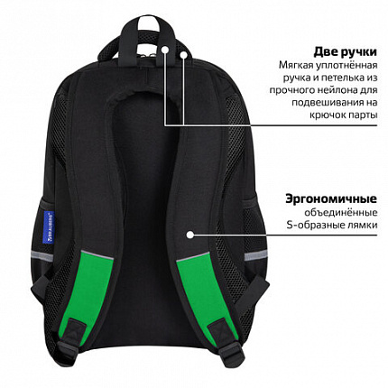 Рюкзак BRAUBERG STAR, 1 отделение, 5 карманов, "Игровой инвентарь", черный, 40x29x13 см, 273133