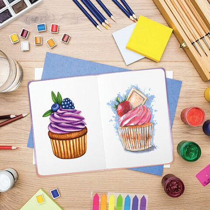 Скетчбук, белая бумага 80 г/м2, 145х203 мм, 80 л., резинка, твердый, BRAUBERG ART DEBUT "Корги", 114579