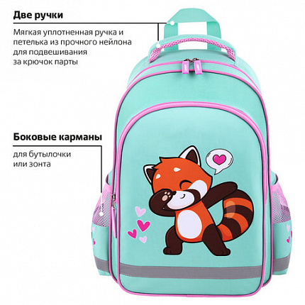 Рюкзак ПИФАГОР SCHOOL, 1 отделение, 3 кармана, "Красная панда", 38x28х14 см, 272083