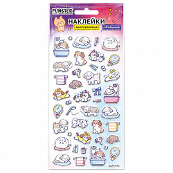 Наклейки объемные зефирные и гелевые 17,5х9,5 см, ассорти 12 видов, FUNSTER (ФАНСТЕР), 666677