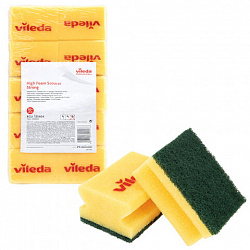 Губки VILEDA PROFESSIONAL профильные "Средняя жесткость" КОМПЛЕКТ 10 шт., желтые, ЗЕЛЕНЫЙ абразив, 9,5х7х4,5 см, 125604