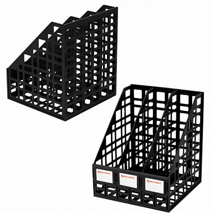 Лоток вертикальный для бумаг BRAUBERG "ULTRA", 240 мм, 3 отделения, сетчатый, сборный, черный, 238249