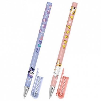Ручка шариковая с принтом FUNSTER STICK "CUTE ANIMALS", СИНЯЯ, SOFT TOUCH покрытие, узел 0,7 мм, линия письма 0,35 мм, 144387