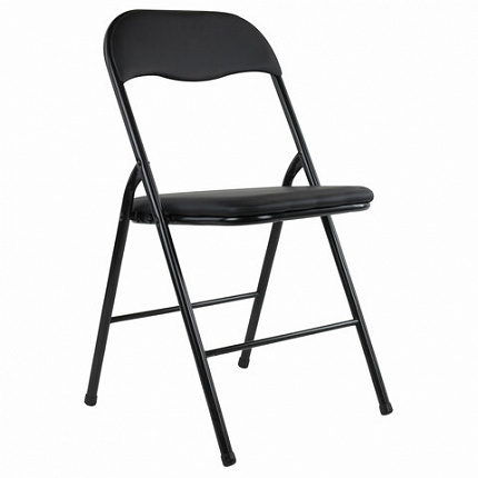 Стул складной BRABIX "Golf CF-007", черный каркас, кожзам черный, гофрокороб, 533024