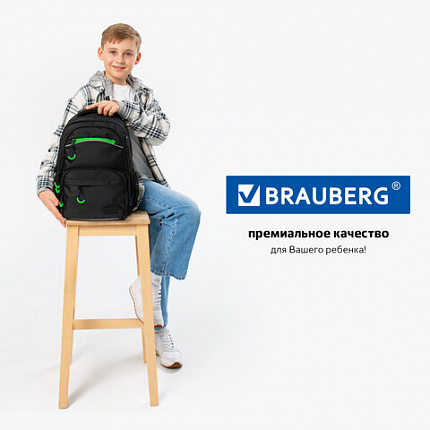 Рюкзак BRAUBERG FORCE, 2 отделения, 5 карманов, "Neon green", 39х28х17 см, 273153