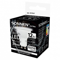 Лампа светодиодная SONNEN EXTRA, 12 (110) Вт, GU10, софит, нейтральный белый, 30000 ч, LED MR16-GU10-12W-4000, 457927
