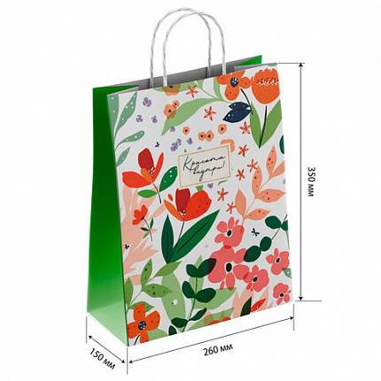 Крафт-пакет бумажный "Красота внутри" 26х15х35 см, с кручеными ручками, плотность 100 г/м2, белый, 113563