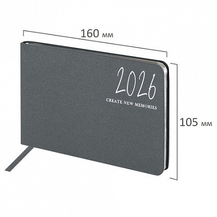 Еженедельник датированный 2026 МАЛЫЙ ФОРМАТ 105х160 мм, А6, BRAUBERG "Blaze", фольга, серый, 117218