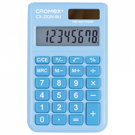 Калькулятор карманный CROMEX CX-210N-BU (96х62 мм), 8 разрядов, двойное питание, голубой, 273835