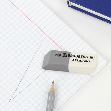 Набор ластиков BRAUBERG "Assistant" 3 шт., 41х14х8 мм, серо-белые, прямоугольные, скошенные края, 222463