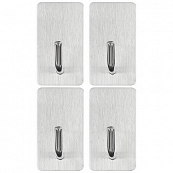 Крючки самоклеящиеся универсальные 2,5x4,5 см, КОМПЛЕКТ 4 шт., сталь, серебристые, LAIMA HOME, 608788