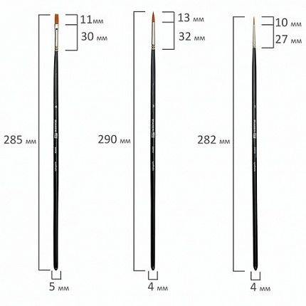 Кисти художественные набор 5 шт., синтетика, BRAUBERG ART CLASSIC, № 1-10, 200958