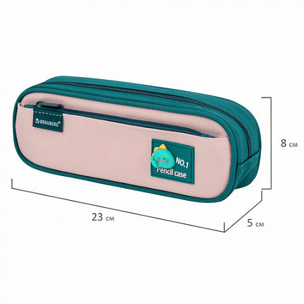 Пенал-футляр BRAUBERG, 2 отделения, 3D-элемент, полиэстер, "Fun dino", 23х8х5 см, 273572