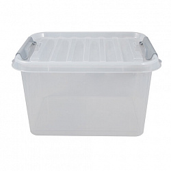 Ящик-контейнер 36 л с КРЫШКОЙ НА ЗАЩЕЛКАХ "ПРОФИ", 29х50х39 см штабелируемый, ПРОЧНЫЙ, прозрачный, 437950000