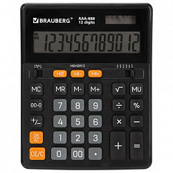 Калькулятор настольный BRAUBERG AAA-888 (202x159 мм), 12 разрядов, ЧЕРНЫЙ, двойное питание, 273981